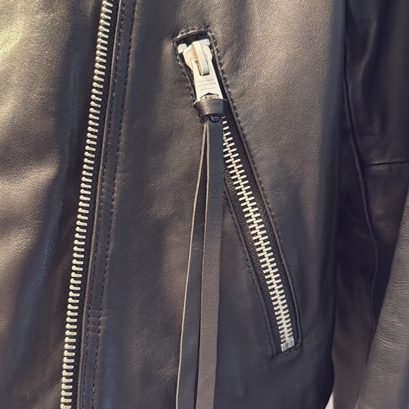 All Saints Dalby Slim Fit Leather Biker Jacket Womens UK 14, US 10, EU 42, black - Picture 5 of 8